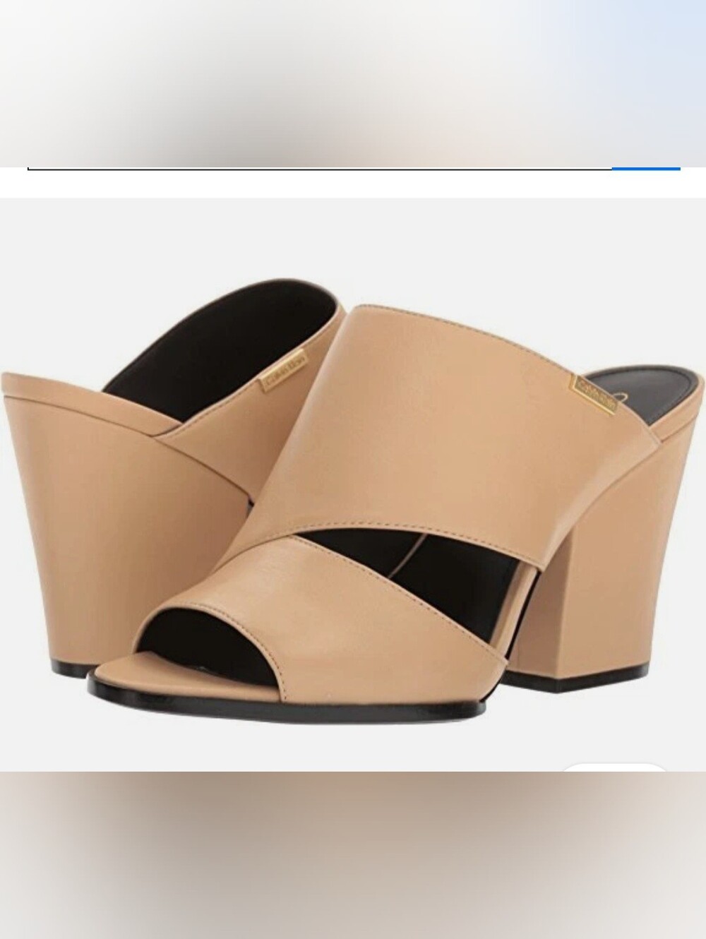 Calvin Klein Wiley Cervo Open Toe Block Heel Mules Sandstorm Sz 8 GuC